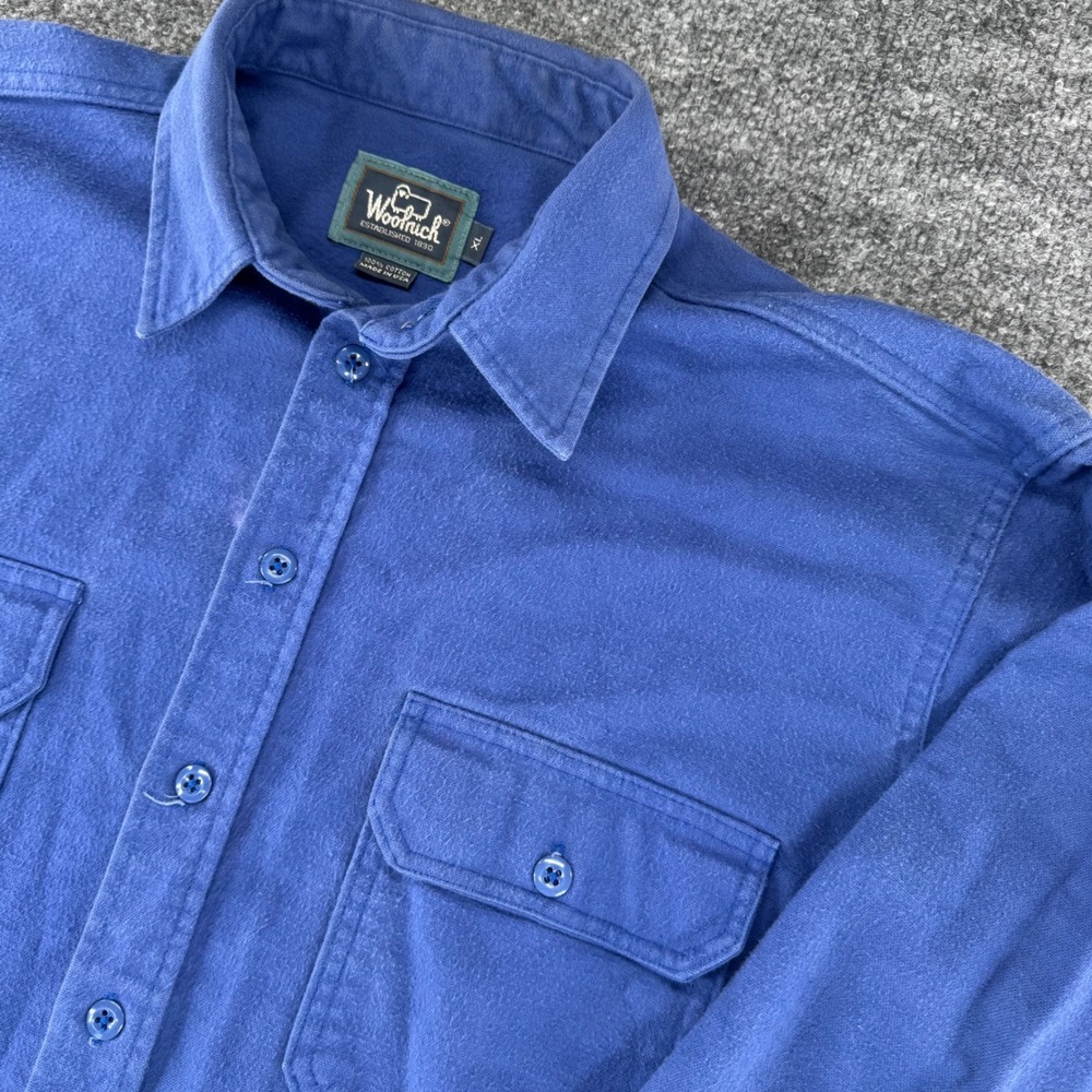 Woolrich Chamois Shirt Mens XL Heritage Cotton Workwear Blue Long Sleeve USA